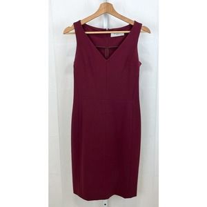 MM. LaFleur Rachel Dress Ponte Knit Sleeveless Sheath V-Neck Wine Red Size 2
